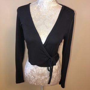 Urban Outfitters Black Wrap Tie Long Sleeve